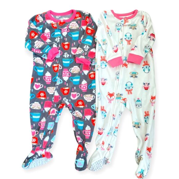 CARTER'S 12 Months Pajamas Set of 2 Fall Winter Holiday Christmas PJs Fleece - Picture 2 of 5